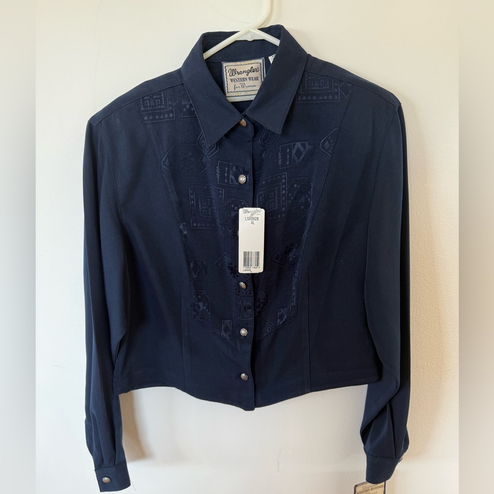 NWT Wrangler Women's Dark Blue Button Down Shirt